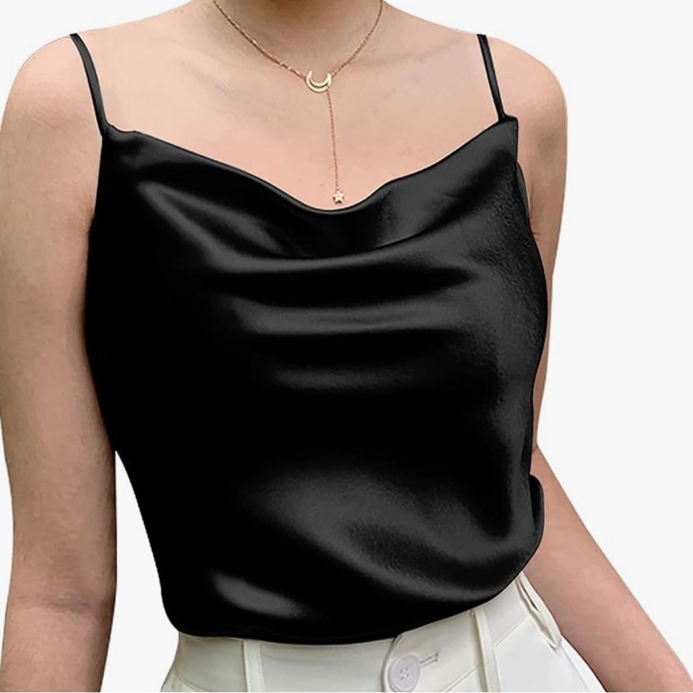 SHEIN Black Satin Cowl Neck Tank Top